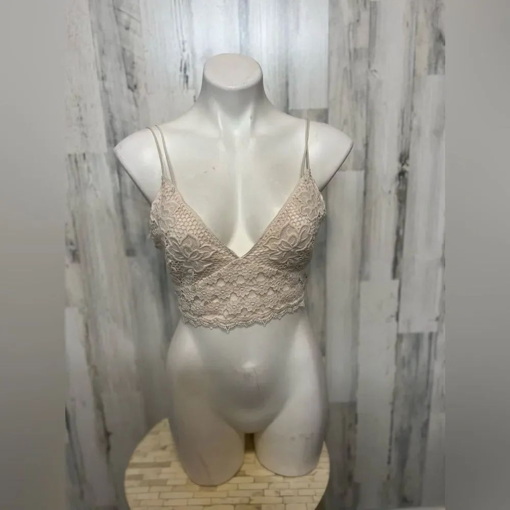 Forever 21 Cream Lace Bralette Crop Top Large Double Strap Boho Coquette Cami
